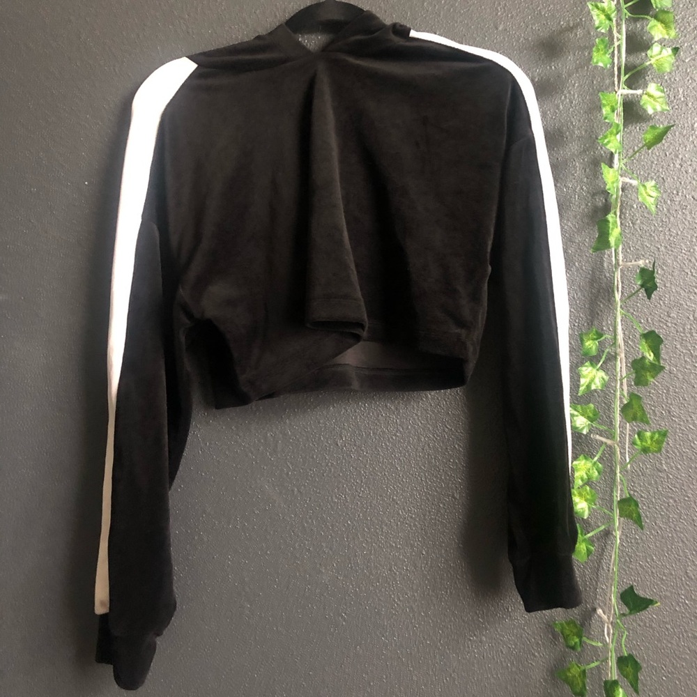 Cropped Racer Stripe Sleeve Hoodie